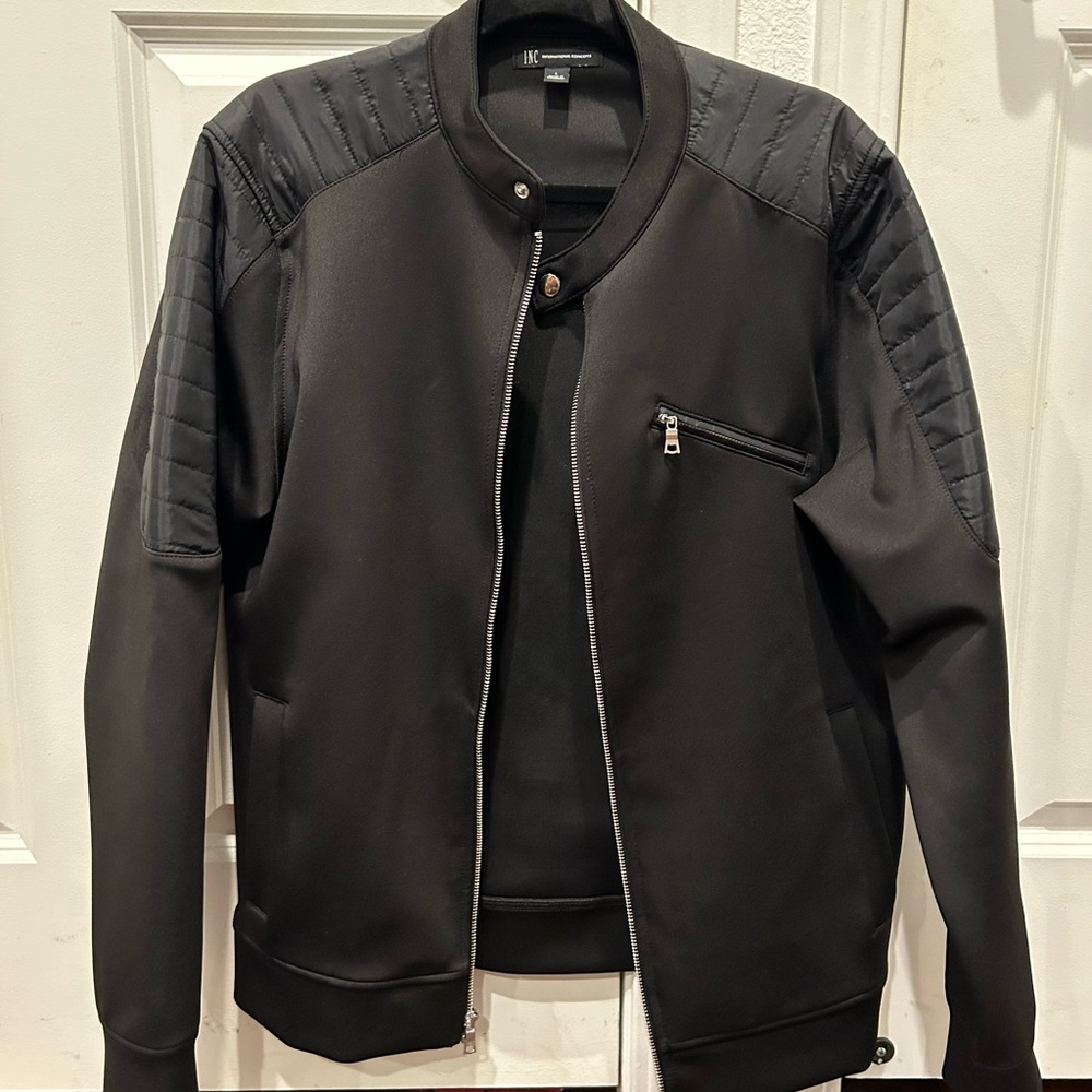 INC soft black tech moto cafe racer jacket